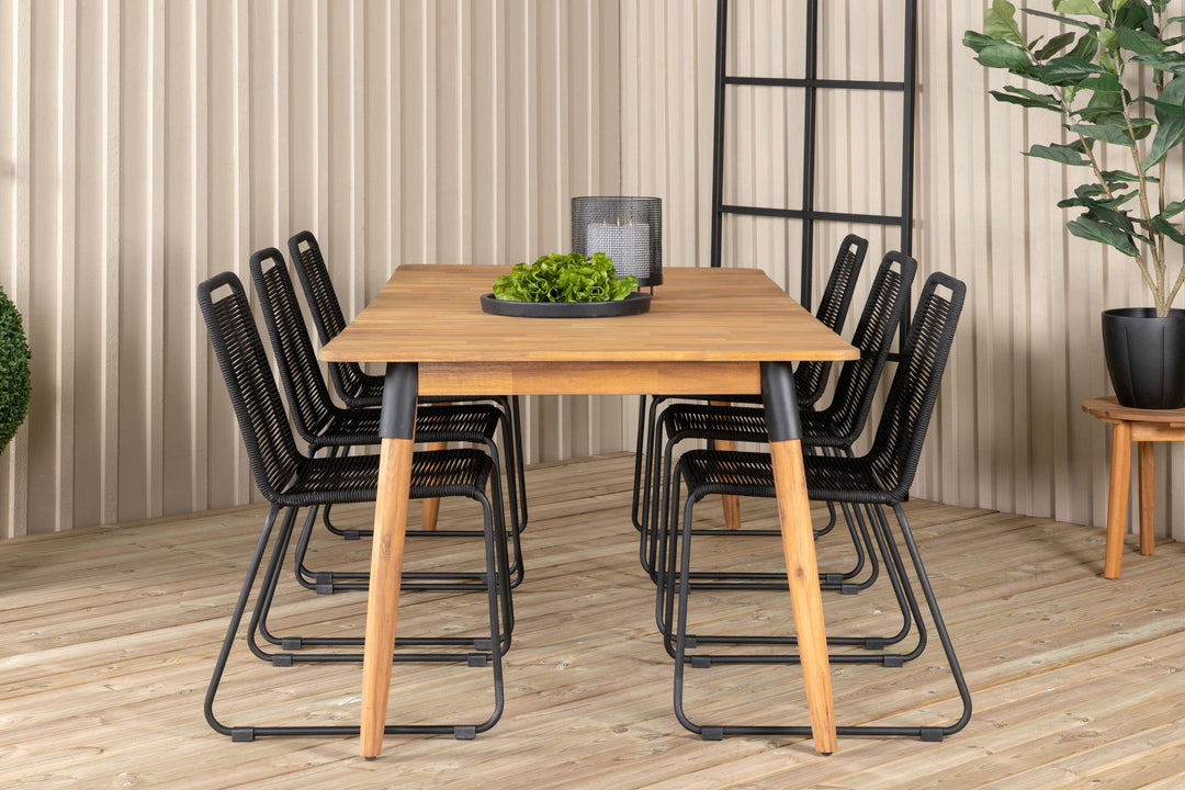 Venture Home Julian Dining Table - Acasia - 210*100cm+Lindos Stacking Chair - Black Alu / Black Rope_6