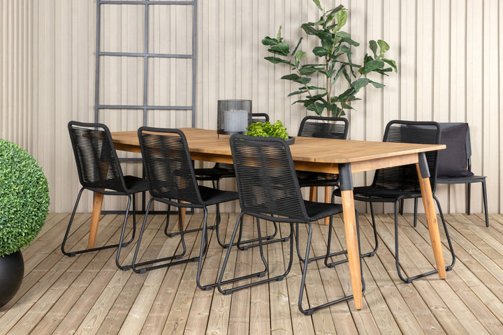 Venture Home Julian Dining Table - Acasia - 210*100cm+Lindos Stacking Chair - Black Alu / Black Rope_6