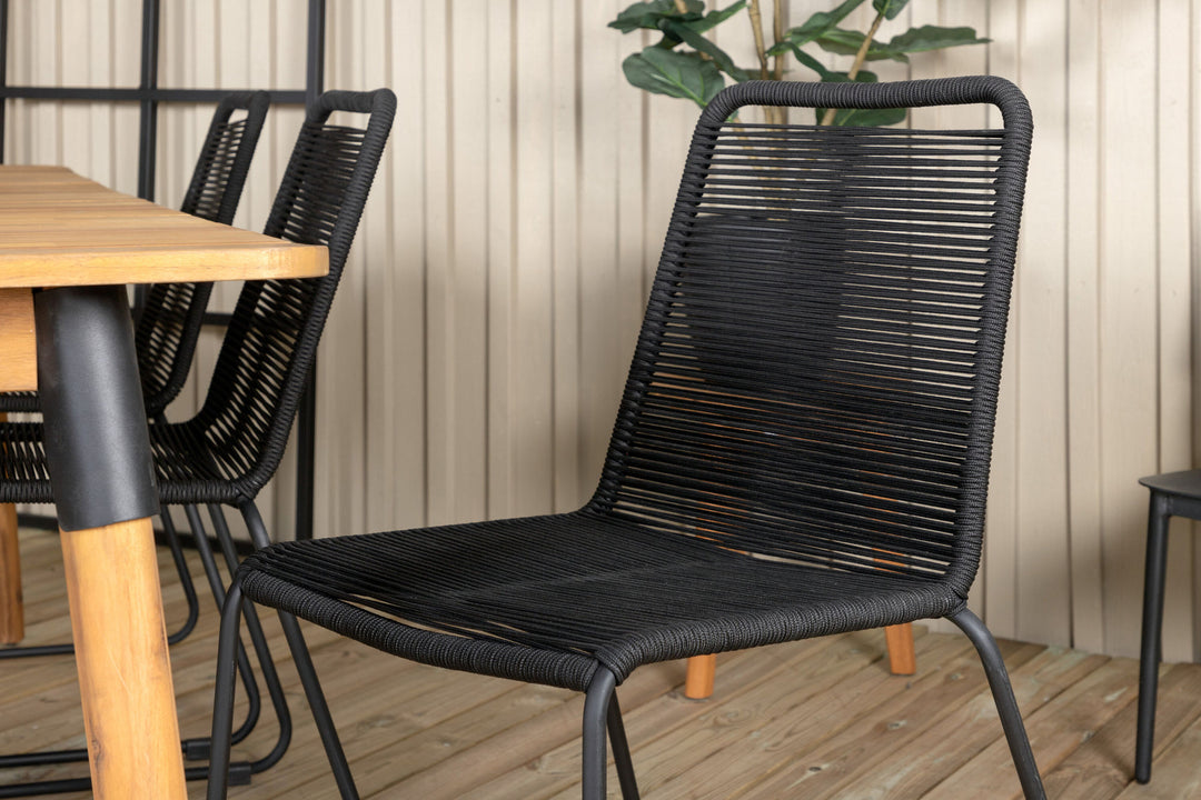 Venture Home Julian Dining Table - Acasia - 210*100cm+Lindos Stacking Chair - Black Alu / Black Rope_6