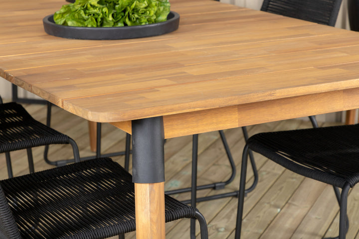 Venture Home Julian Dining Table - Acasia - 210*100cm+Lindos Stacking Chair - Black Alu / Black Rope_6