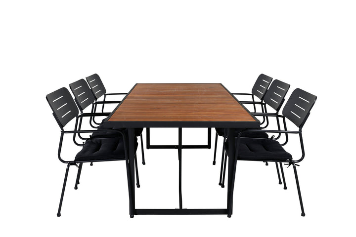 Venture Home Khung Dining Table - Black Steel / Acacia (teklook) - 200*100cm+Nicke Dining chair w. armrest - Black Steel_6
