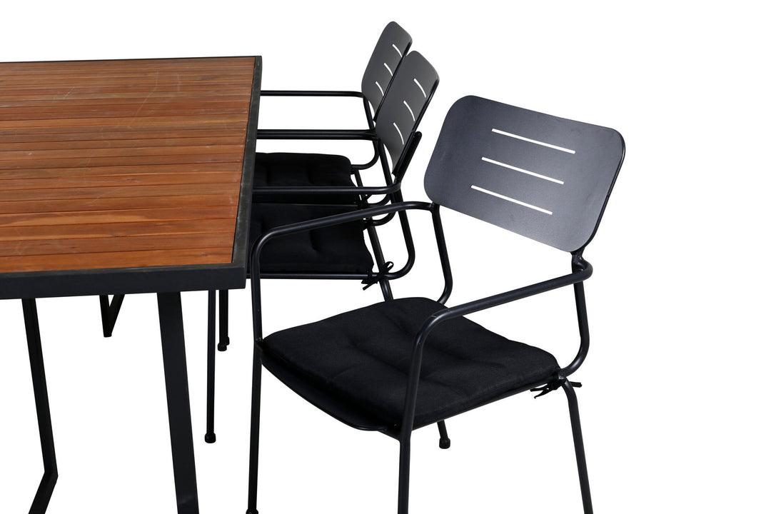 Venture Home Khung Dining Table - Black Steel / Acacia (teklook) - 200*100cm+Nicke Dining chair w. armrest - Black Steel_6