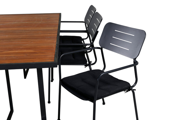 Venture Home Khung Dining Table - Black Steel / Acacia (teklook) - 200*100cm+Nicke Dining chair w. armrest - Black Steel_6