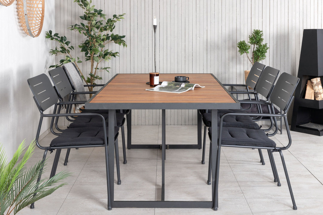 Venture Home Khung Dining Table - Black Steel / Acacia (teklook) - 200*100cm+Nicke Dining chair w. armrest - Black Steel_6
