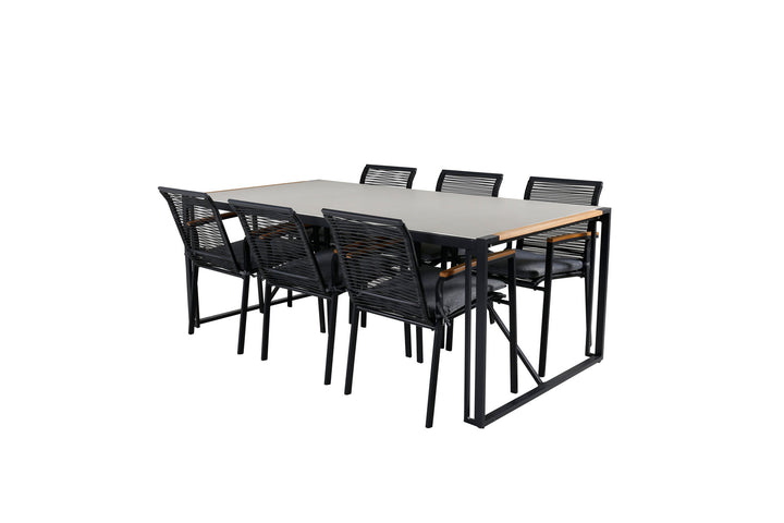 Venture Home Texas Dining Table 200*100 - Black Alu / Teak / Grey Spray stone+Dallas Dining Chair_6