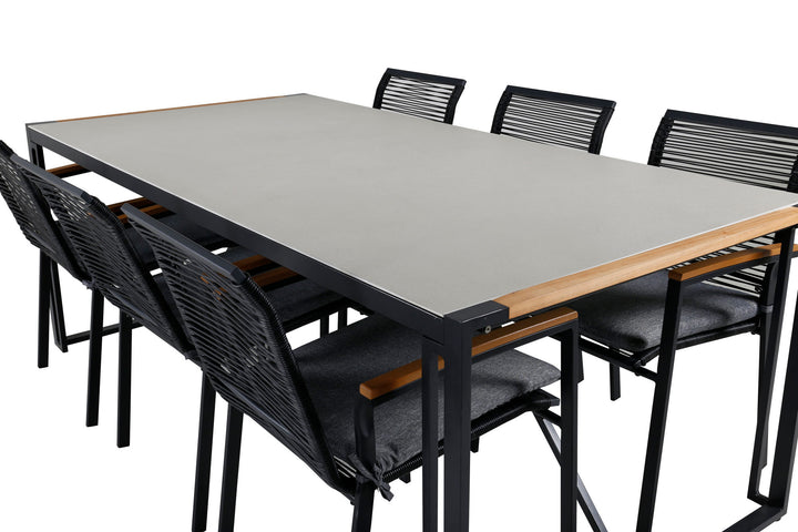 Venture Home Texas Dining Table 200*100 - Black Alu / Teak / Grey Spray stone+Dallas Dining Chair_6