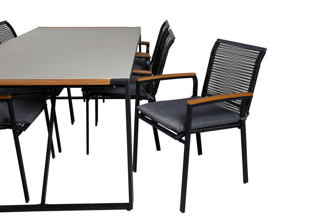 Venture Home Texas Dining Table 200*100 - Black Alu / Teak / Grey Spray stone+Dallas Dining Chair_6