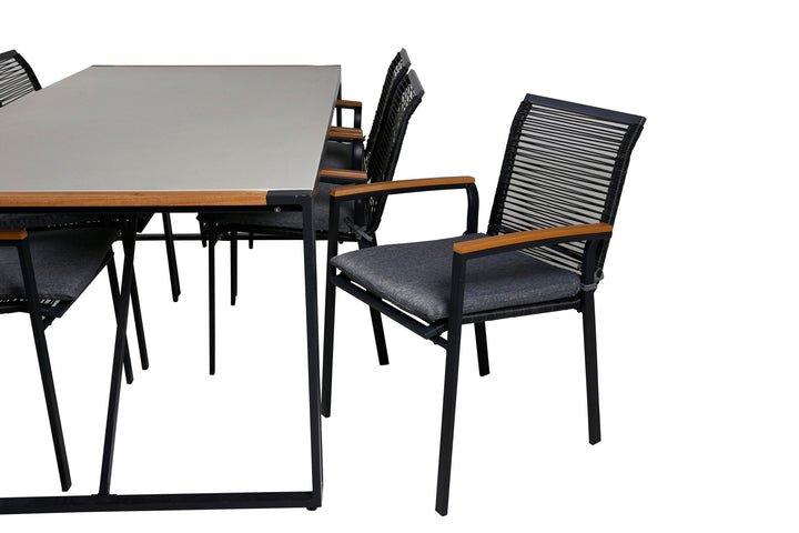Venture Home Texas Dining Table 200*100 - Black Alu / Teak / Grey Spray stone+Dallas Dining Chair_6