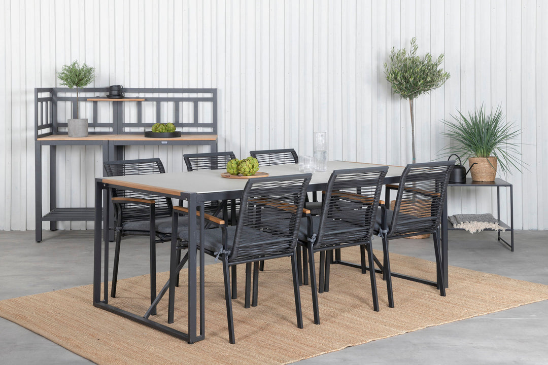 Venture Home Texas Dining Table 200*100 - Black Alu / Teak / Grey Spray stone+Dallas Dining Chair_6