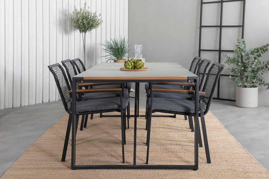 Venture Home Texas Dining Table 200*100 - Black Alu / Teak / Grey Spray stone+Dallas Dining Chair_6
