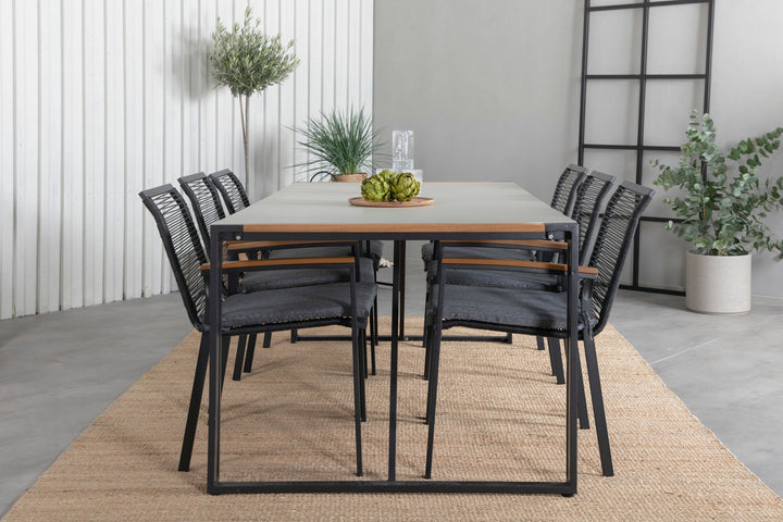 Venture Home Texas Dining Table 200*100 - Black Alu / Teak / Grey Spray stone+Dallas Dining Chair_6