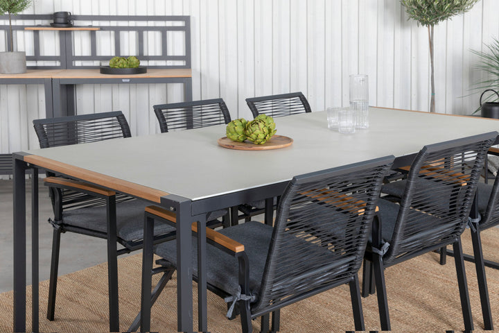Venture Home Texas Dining Table 200*100 - Black Alu / Teak / Grey Spray stone+Dallas Dining Chair_6