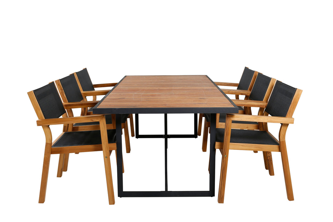 Venture Home Khung Dining Table - Black Steel / Acacia (teklook) - 200*100cm+Venice Stackingchair - Teak / Black textilene_6