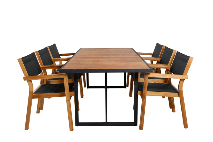 Venture Home Khung Dining Table - Black Steel / Acacia (teklook) - 200*100cm+Venice Stackingchair - Teak / Black textilene_6