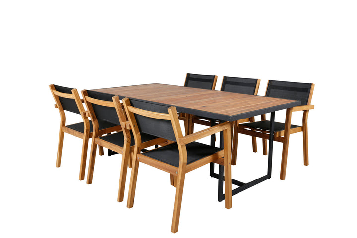 Venture Home Khung Dining Table - Black Steel / Acacia (teklook) - 200*100cm+Venice Stackingchair - Teak / Black textilene_6