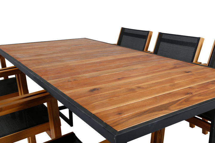 Venture Home Khung Dining Table - Black Steel / Acacia (teklook) - 200*100cm+Venice Stackingchair - Teak / Black textilene_6