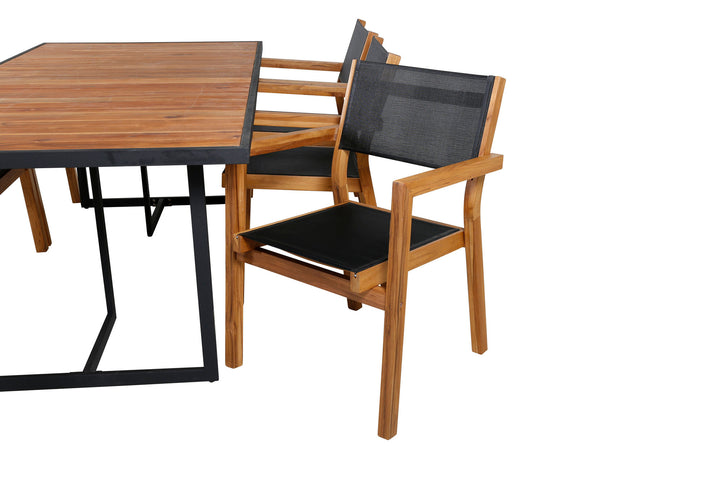 Venture Home Khung Dining Table - Black Steel / Acacia (teklook) - 200*100cm+Venice Stackingchair - Teak / Black textilene_6