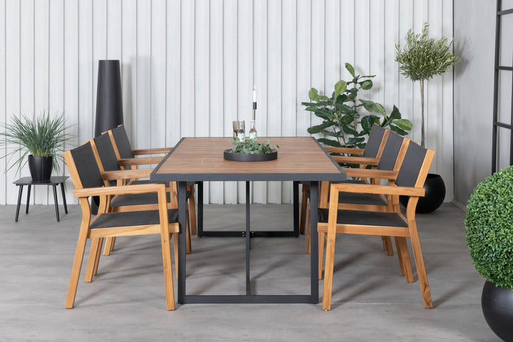 Venture Home Khung Dining Table - Black Steel / Acacia (teklook) - 200*100cm+Venice Stackingchair - Teak / Black textilene_6