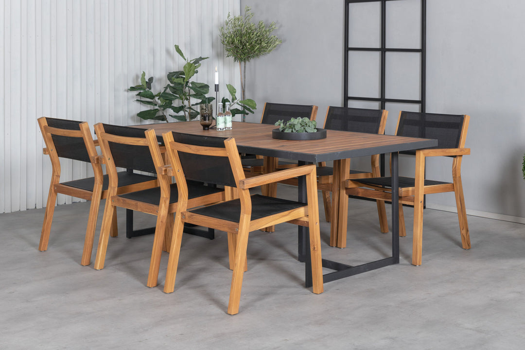 Venture Home Khung Dining Table - Black Steel / Acacia (teklook) - 200*100cm+Venice Stackingchair - Teak / Black textilene_6