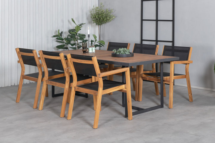 Venture Home Khung Dining Table - Black Steel / Acacia (teklook) - 200*100cm+Venice Stackingchair - Teak / Black textilene_6