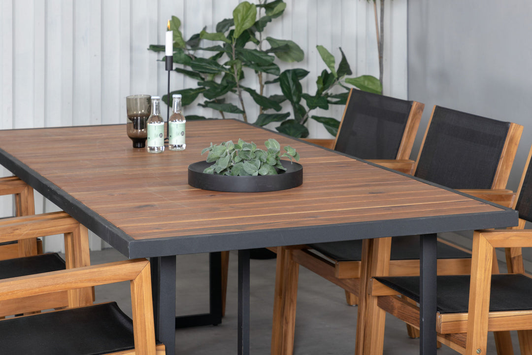 Venture Home Khung Dining Table - Black Steel / Acacia (teklook) - 200*100cm+Venice Stackingchair - Teak / Black textilene_6