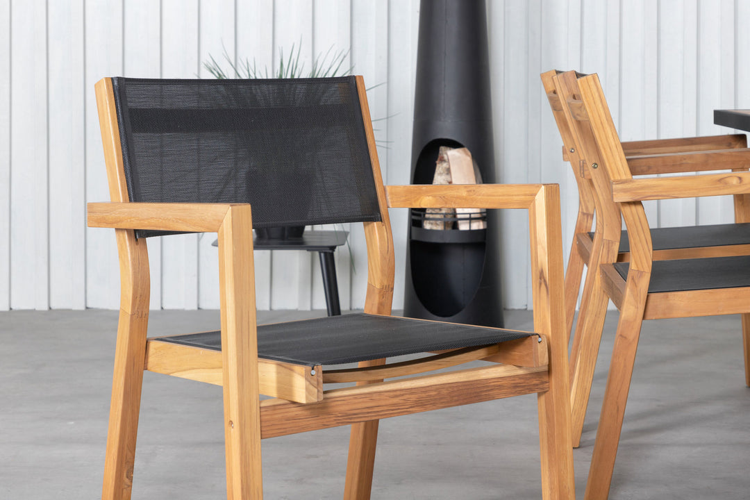 Venture Home Khung Dining Table - Black Steel / Acacia (teklook) - 200*100cm+Venice Stackingchair - Teak / Black textilene_6