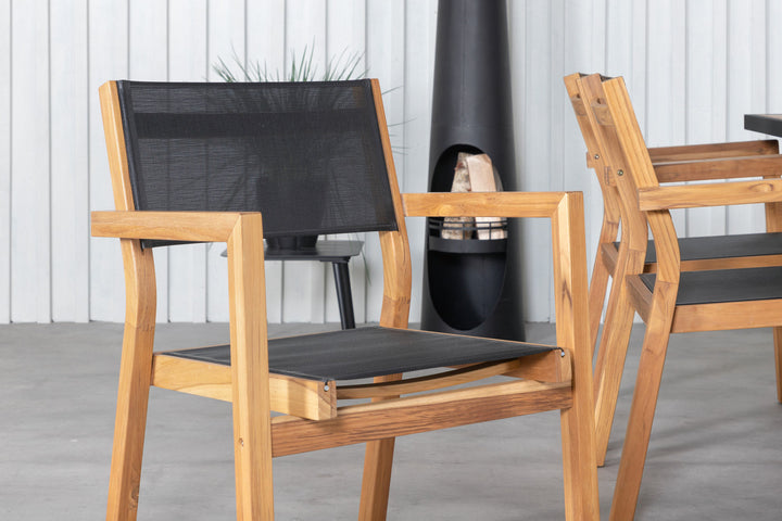 Venture Home Khung Dining Table - Black Steel / Acacia (teklook) - 200*100cm+Venice Stackingchair - Teak / Black textilene_6