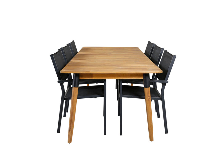 Venture Home Julian Dining Table - Acasia - 210*100cm+Copacabana Stacking Chair - Black/Black_6