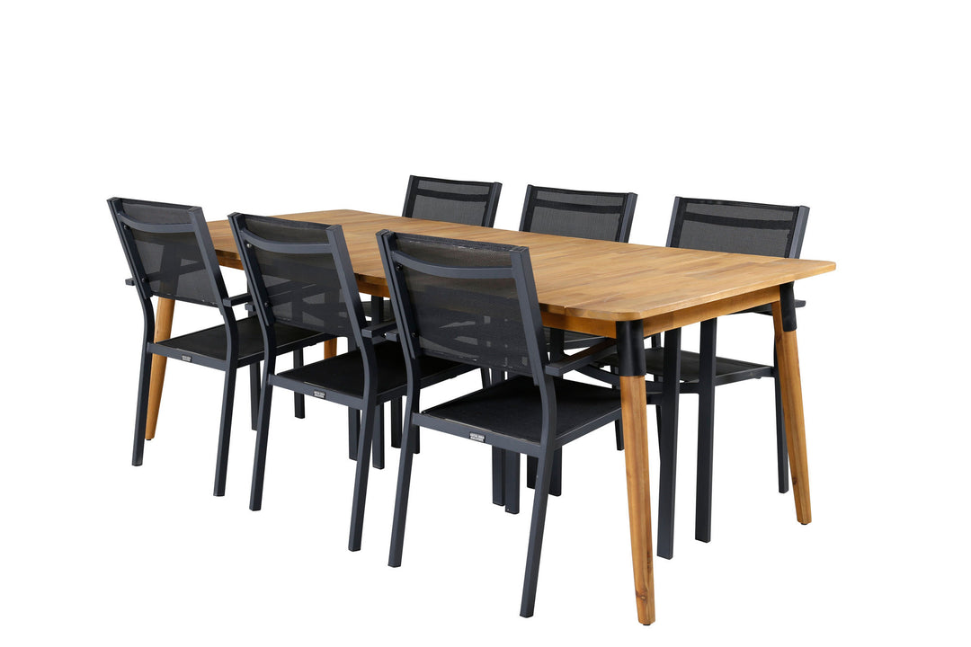 Venture Home Julian Dining Table - Acasia - 210*100cm+Copacabana Stacking Chair - Black/Black_6