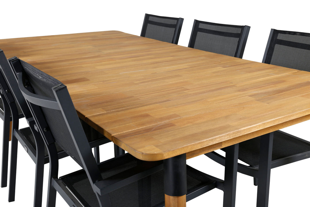 Venture Home Julian Dining Table - Acasia - 210*100cm+Copacabana Stacking Chair - Black/Black_6
