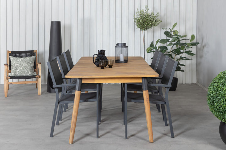 Venture Home Julian Dining Table - Acasia - 210*100cm+Copacabana Stacking Chair - Black/Black_6