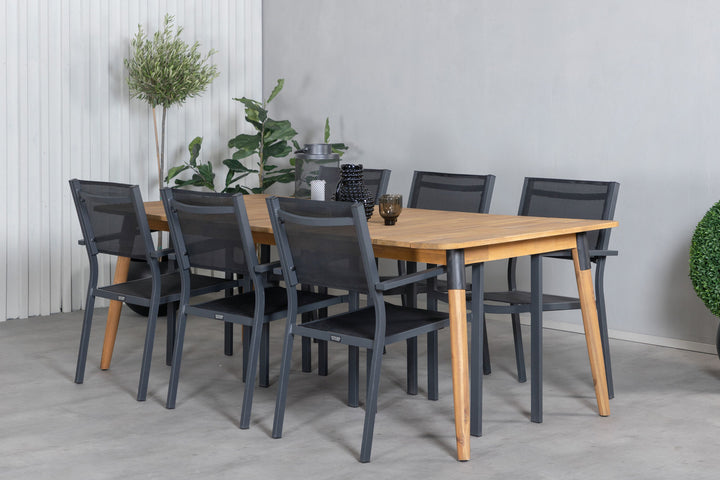 Venture Home Julian Dining Table - Acasia - 210*100cm+Copacabana Stacking Chair - Black/Black_6