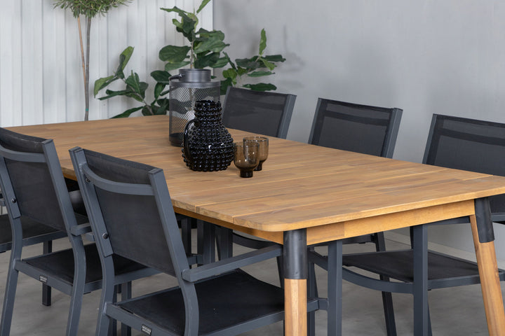 Venture Home Julian Dining Table - Acasia - 210*100cm+Copacabana Stacking Chair - Black/Black_6