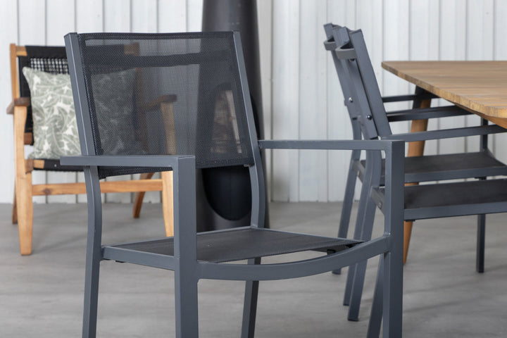 Venture Home Julian Dining Table - Acasia - 210*100cm+Copacabana Stacking Chair - Black/Black_6