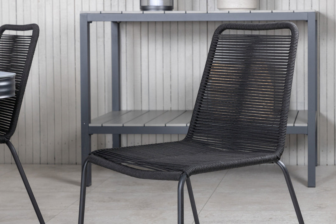 Venture Home Virya Dining Table - Black Alu / Grey Glass - big table+Lindos Stacking Chair - Black Alu / Black Rope_6