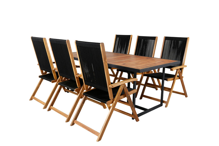 Venture Home Khung Dining Table - Black Steel / Acacia (teklook) - 200*100cm+Little John foldable Chair - Rope / Acacia_6