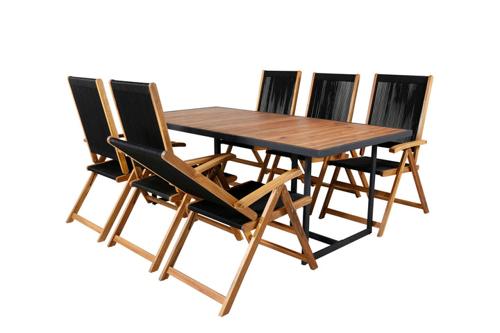 Venture Home Khung Dining Table - Black Steel / Acacia (teklook) - 200*100cm+Little John foldable Chair - Rope / Acacia_6