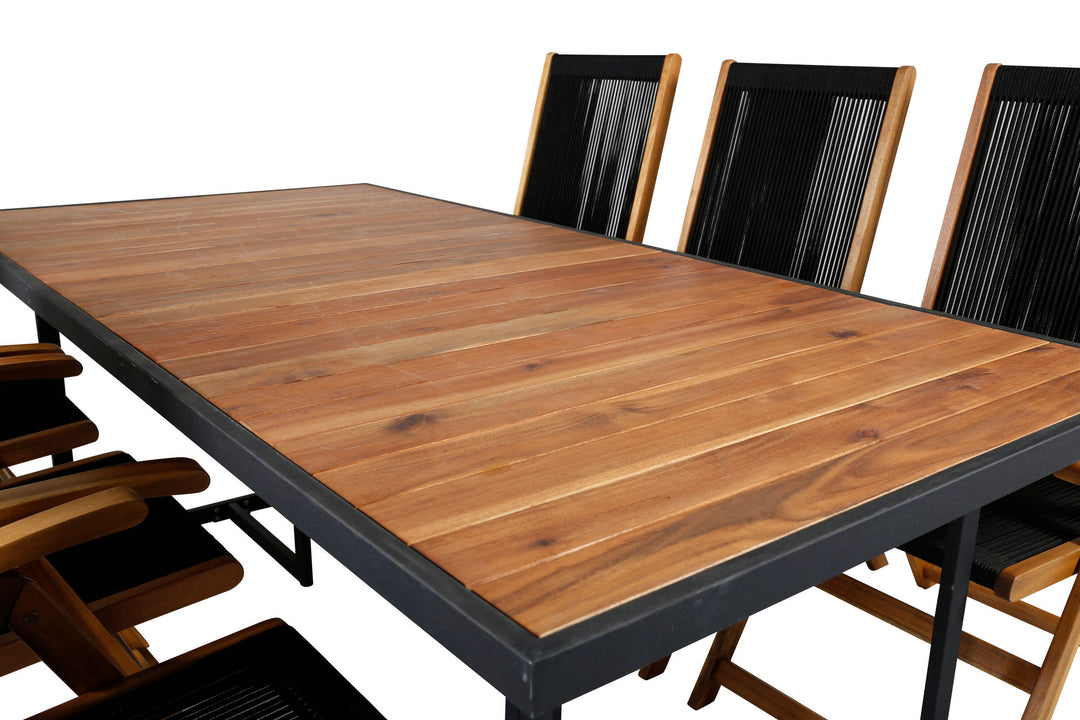 Venture Home Khung Dining Table - Black Steel / Acacia (teklook) - 200*100cm+Little John foldable Chair - Rope / Acacia_6