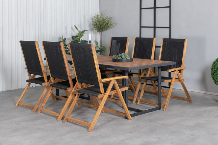Venture Home Khung Dining Table - Black Steel / Acacia (teklook) - 200*100cm+Little John foldable Chair - Rope / Acacia_6