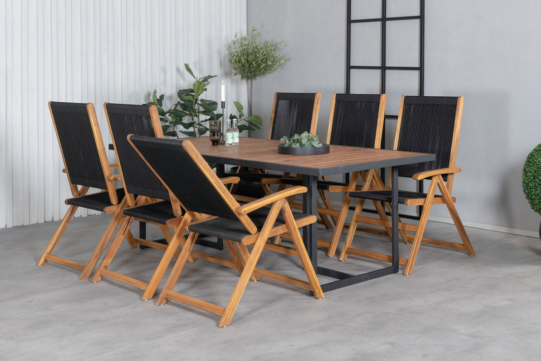 Venture Home Khung Dining Table - Black Steel / Acacia (teklook) - 200*100cm+Little John foldable Chair - Rope / Acacia_6