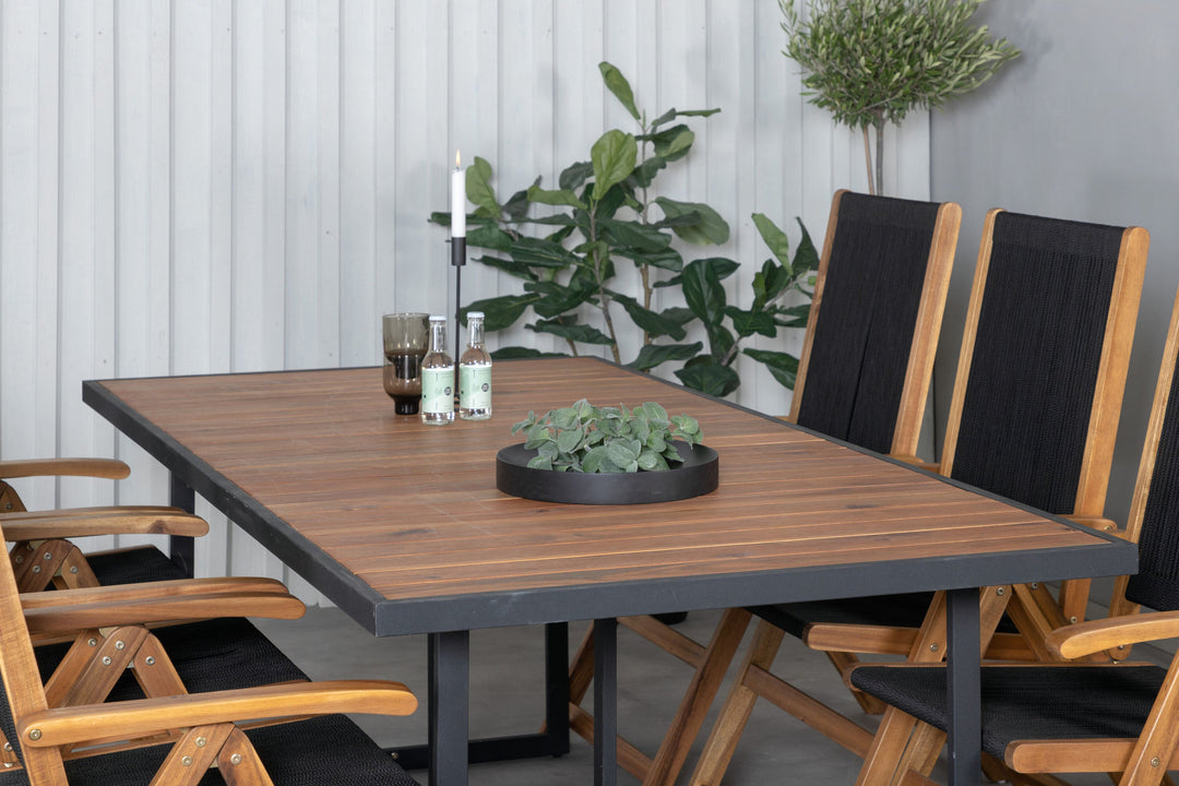 Venture Home Khung Dining Table - Black Steel / Acacia (teklook) - 200*100cm+Little John foldable Chair - Rope / Acacia_6