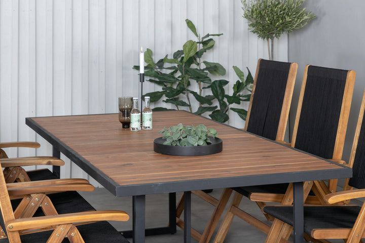 Venture Home Khung Dining Table - Black Steel / Acacia (teklook) - 200*100cm+Little John foldable Chair - Rope / Acacia_6