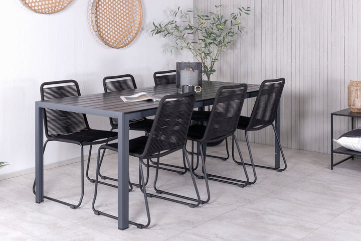 Venture Home Break Table 205*90 - Black/Black+Lindos Stacking Chair - Black Alu / Black Rope_6