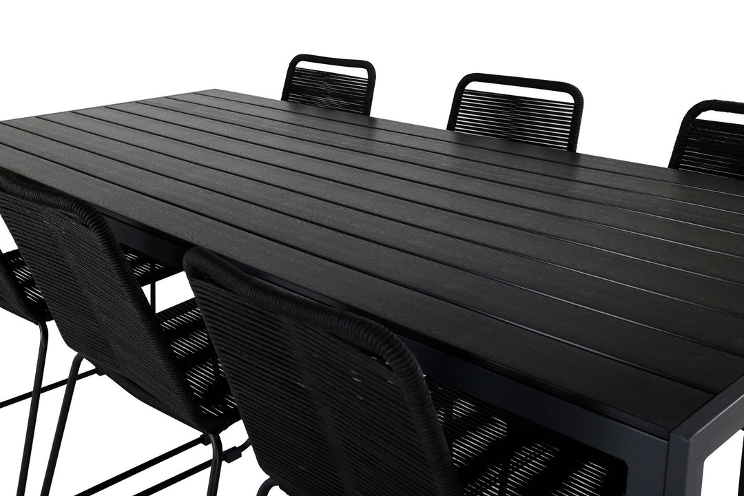 Venture Home Break Table 205*90 - Black/Black+Lindos Stacking Chair - Black Alu / Black Rope_6