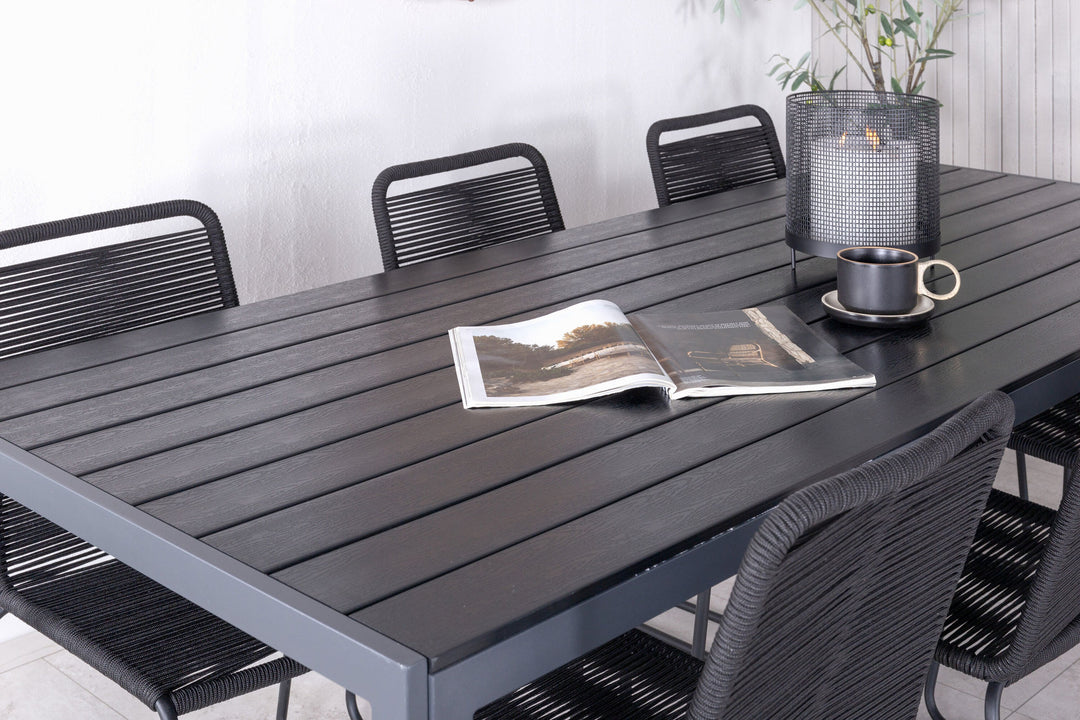 Venture Home Break Table 205*90 - Black/Black+Lindos Stacking Chair - Black Alu / Black Rope_6