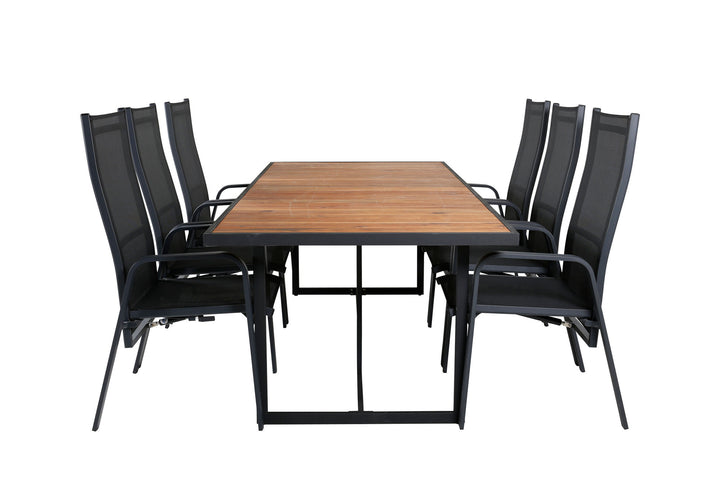 Venture Home Khung Dining Table - Black Steel / Acacia (teklook) - 200*100cm+Copacabana Recliner Chair - Black/Black_6