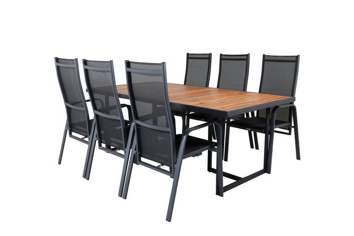 Venture Home Khung Dining Table - Black Steel / Acacia (teklook) - 200*100cm+Copacabana Recliner Chair - Black/Black_6