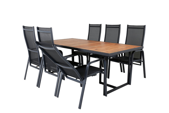 Venture Home Khung Dining Table - Black Steel / Acacia (teklook) - 200*100cm+Copacabana Recliner Chair - Black/Black_6