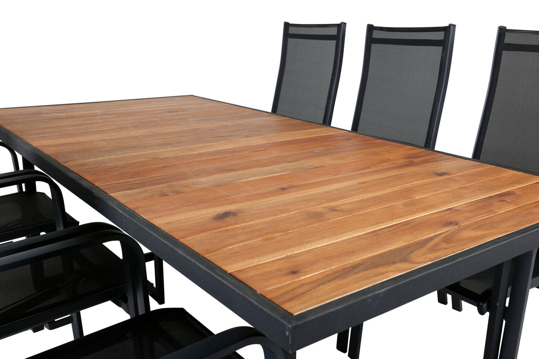 Venture Home Khung Dining Table - Black Steel / Acacia (teklook) - 200*100cm+Copacabana Recliner Chair - Black/Black_6