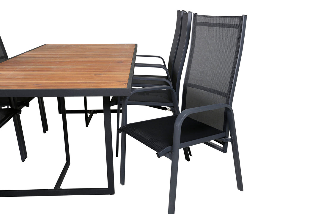 Venture Home Khung Dining Table - Black Steel / Acacia (teklook) - 200*100cm+Copacabana Recliner Chair - Black/Black_6